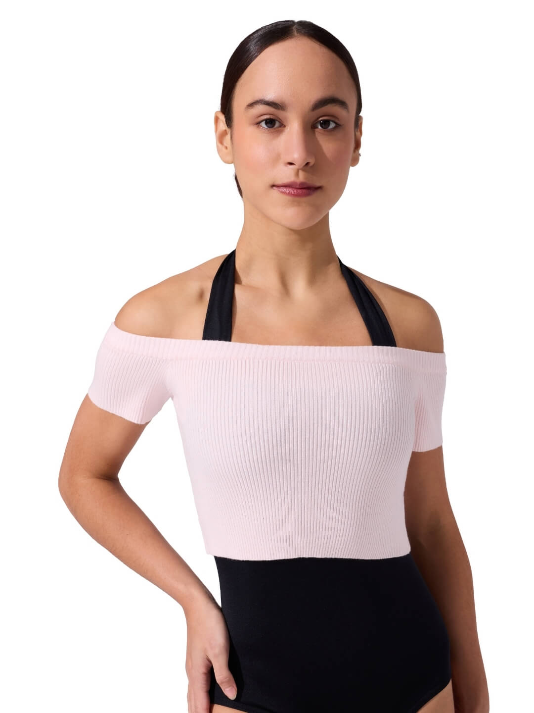 Sweter z prążkowanego dzianiny, krótki