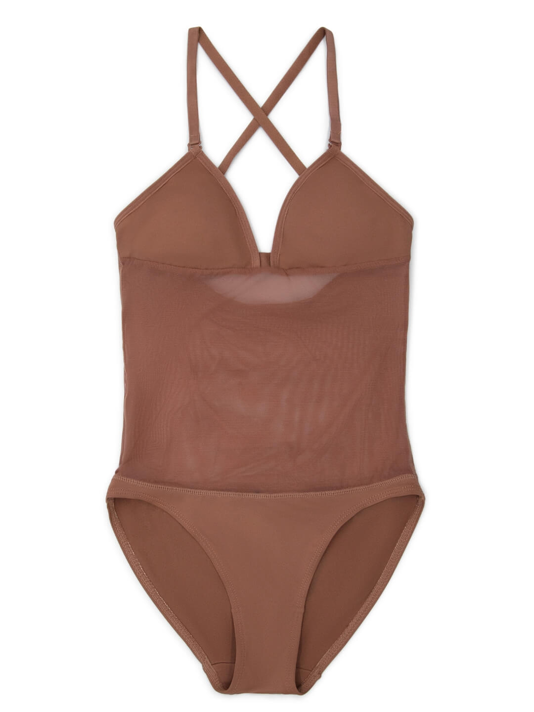 Plunge Neck Mesh Midriff Leotard - Girls
